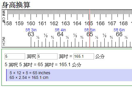 身高換算 英呎 英吋 公分 自動計算機